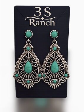 3S Ranch  La Chula Turquoise Teardrop Western Earrings